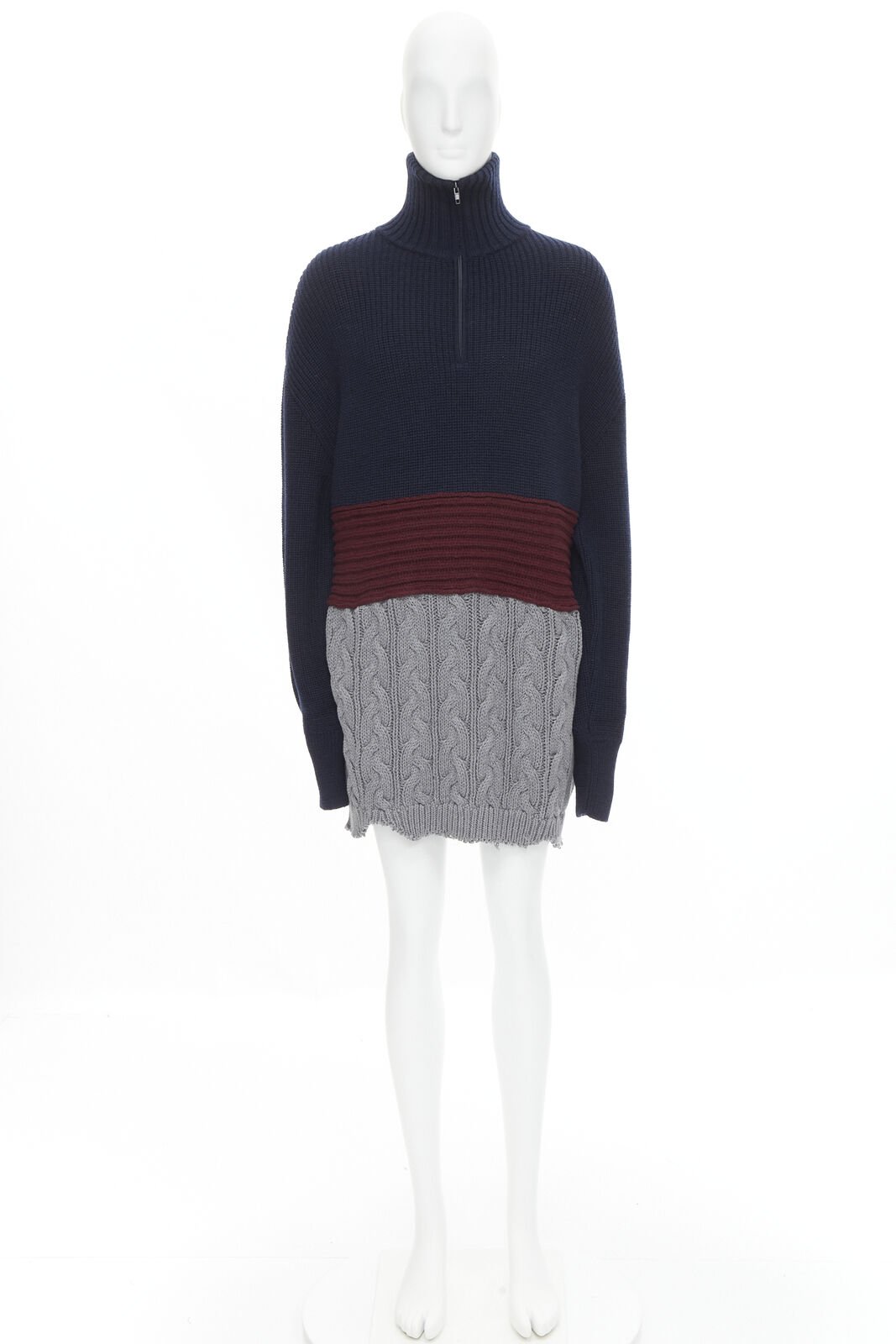 BALENCIAGA 2019 Runway 3 layered cable knit distressed oversized sweater S