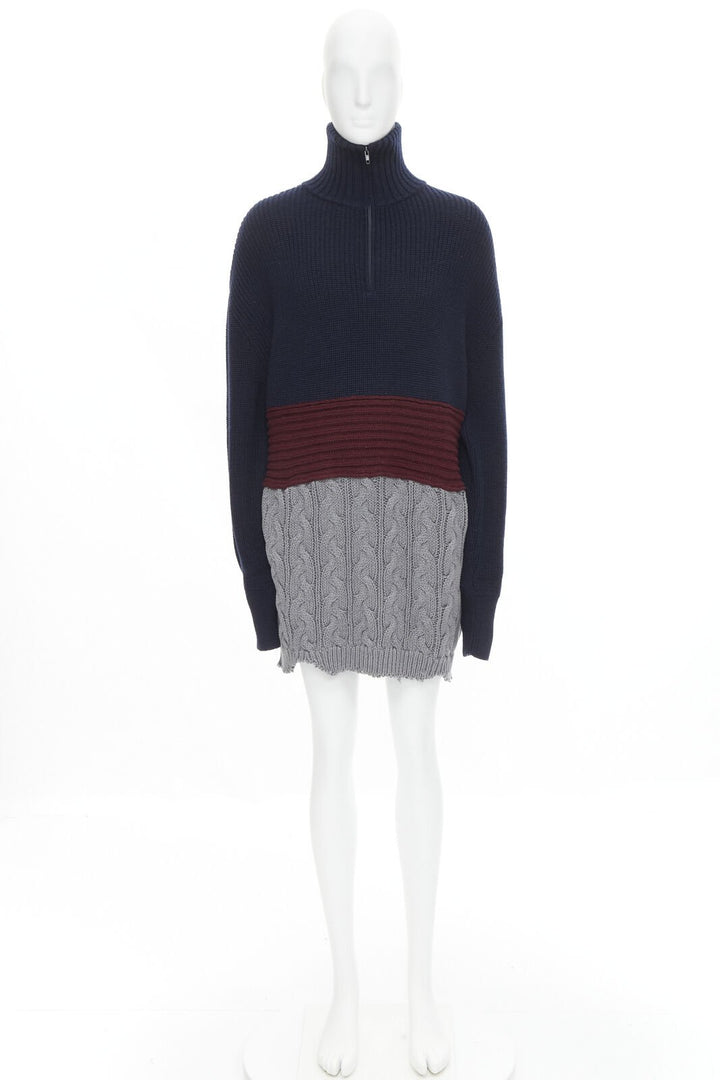 BALENCIAGA 2019 Runway 3 layered cable knit distressed oversized sweater S