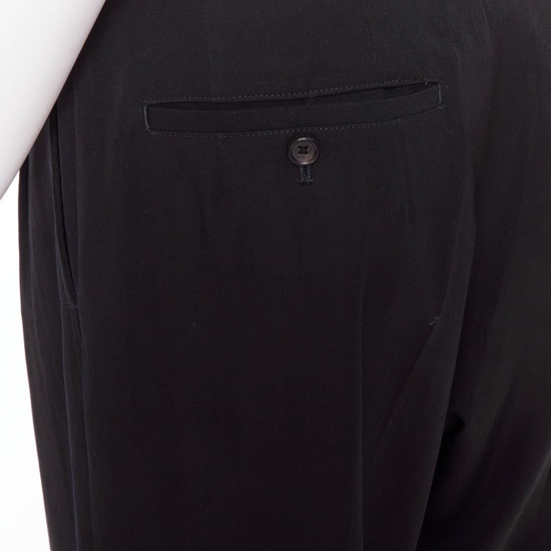YOHJI YAMAMOTO navy 100% wool pleated front tapered wide trouser pants S