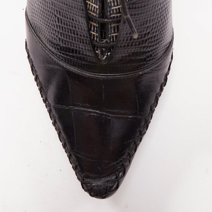 DIOR Raf Simons Runway metallic blue black scale embossed cut out booties EU36