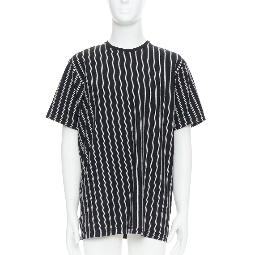 YOHJI YAMAMOTO black white vertical stripe asymmetric print tshirt M