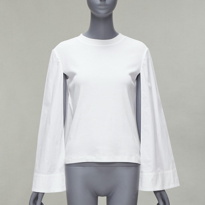 ROSETTA GETTY white 100% cotton woven cape sleeves knitted top XS