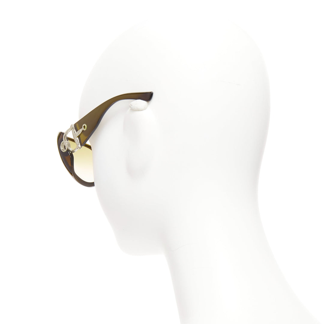 GUCCI GG2951E/S dark green silver GG bamboo buckle side wrap sunglasses
