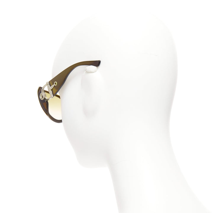 GUCCI GG2951E/S dark green silver GG bamboo buckle side wrap sunglasses