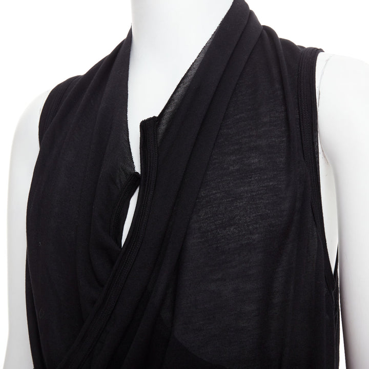 MA JULIUS 2014 black draped deep scoop neck layered tank top JP2 M
