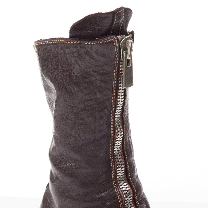 MARSELL dark purple tumbled leather silver front zip ankle boots EU37