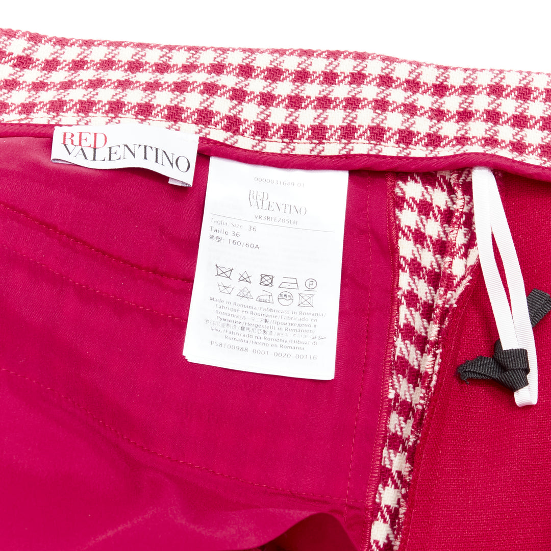 RED VALENTINO red white wool blend gingham pleated high waist skorts IT36 XXS