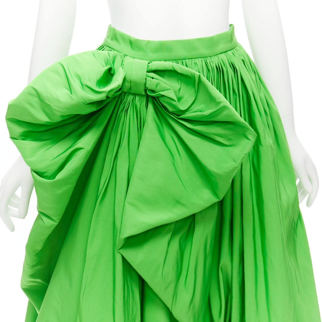 ALEXANDER MCQUEEN 2022 green taffeta bow detail high low cocktail skirt IT38 XS