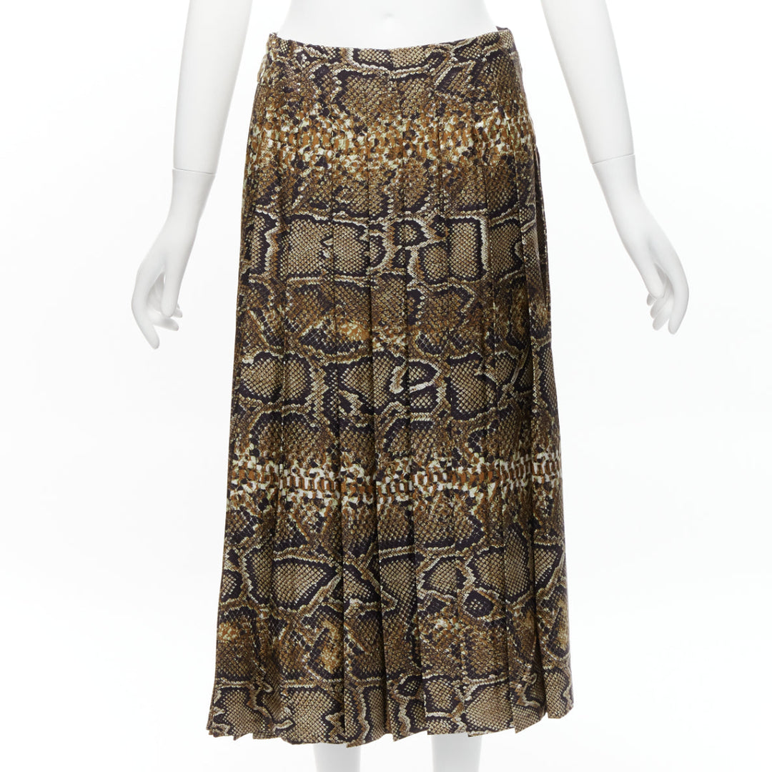 VICTORIA BECKHAM 100% silk  brown animal print pleated midi skirt UK6 XS