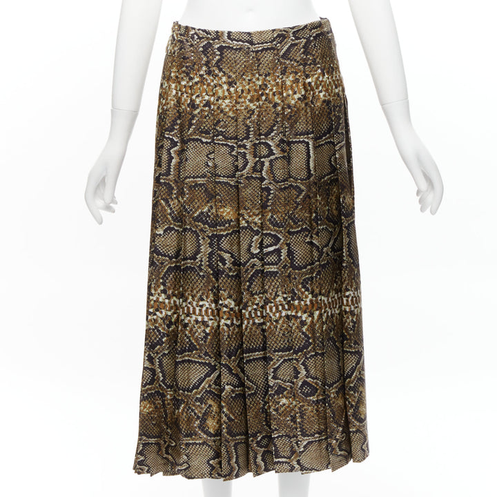 VICTORIA BECKHAM 100% silk  brown animal print pleated midi skirt UK6 XS