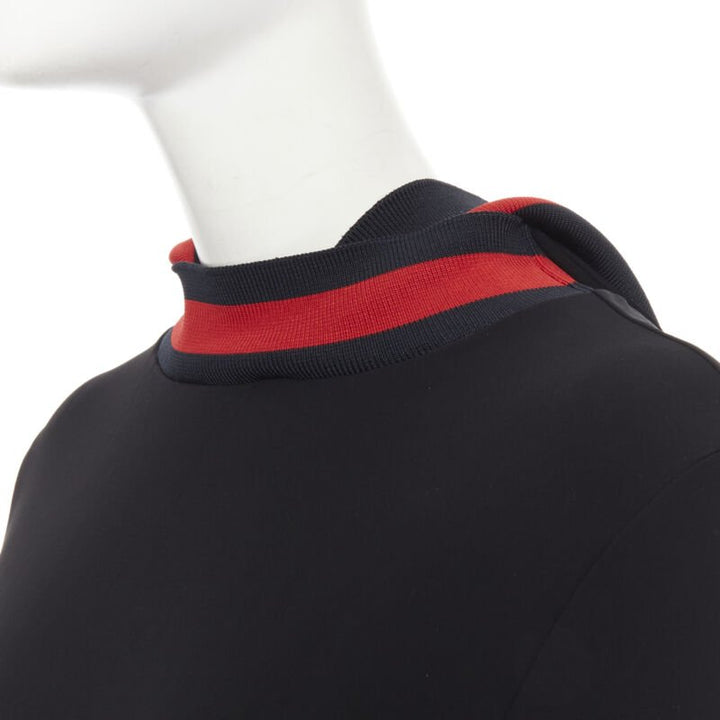 GUCCI black blue red signature web trim hooded casual dress XS