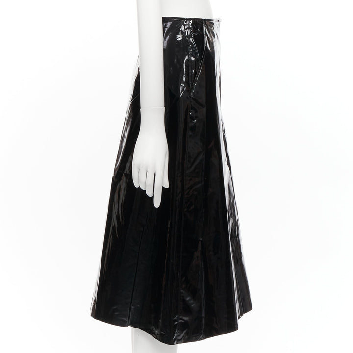 GUCCI black coated cotton vinyl silver buckle punk kilt pleated skirt IT38 XS