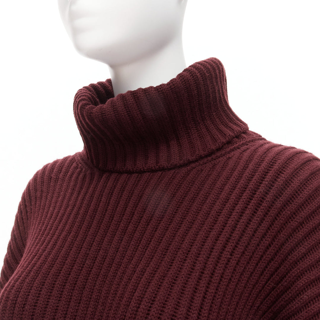 GUCCI 100% wool burgundy brown tie side drop sleeve turtleneck jumper IT38 XS