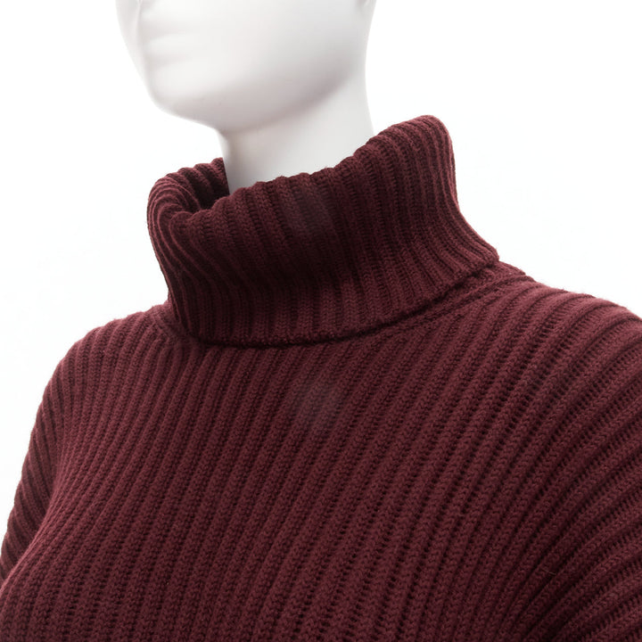 GUCCI 100% wool burgundy brown tie side drop sleeve turtleneck jumper IT38 XS