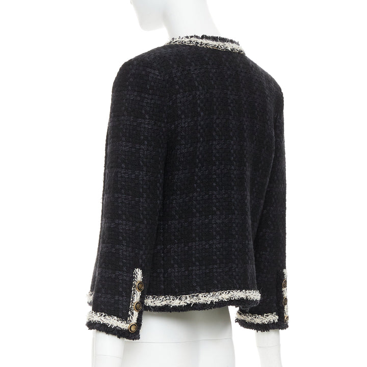 SAINT LAURENT 2021 navy wool silk tweed silver chain braided trim jacket FR38 M