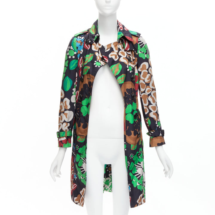BURBERRY PRORSUM Runway 100% silk tropical floral print trench coat UK2 XXS