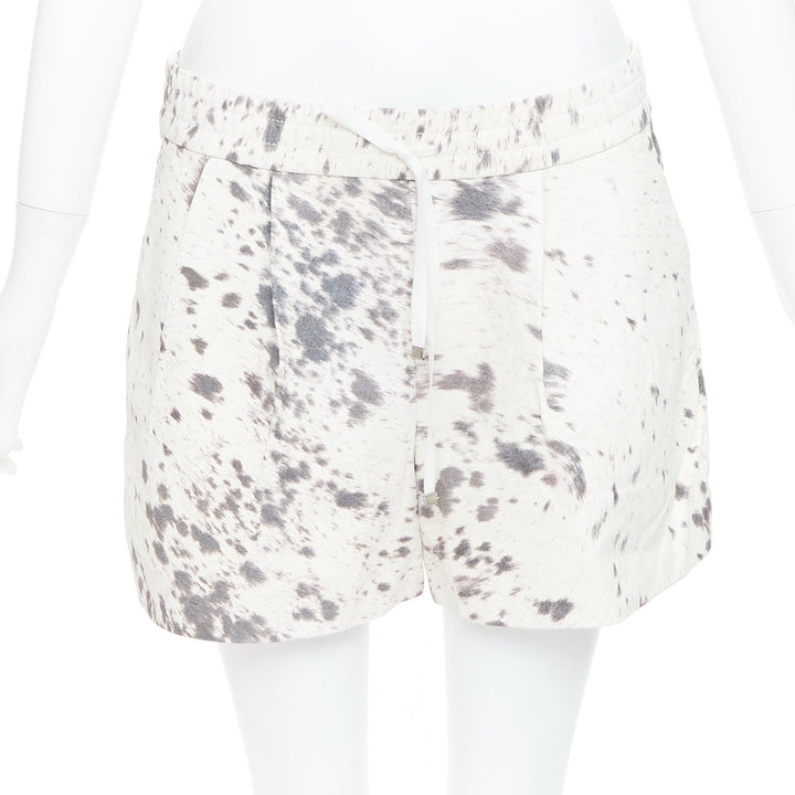 3.1 PHILLIP LIM cream pig leather cow print silk lined shorts US2 S