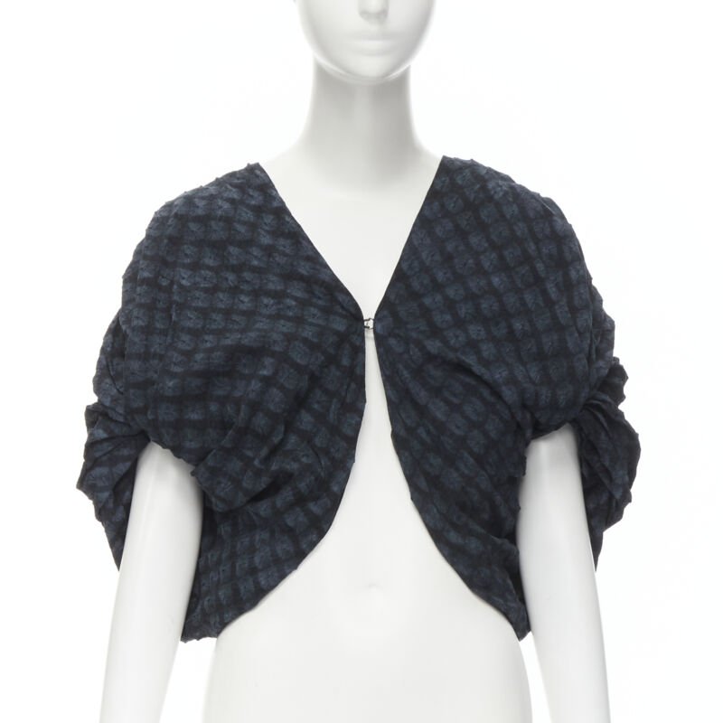 PORTS 1961 black blue Shibori dyed crinkled voluminous cropped bolero US0 XS