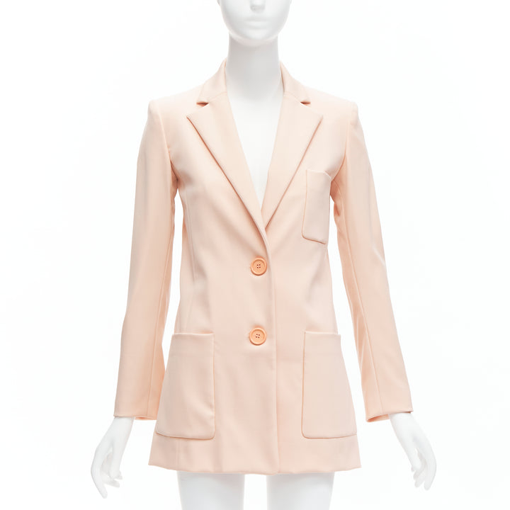 OSCAR DE LA RENTA 2018 blush pink wool 3 pocket longline blazer jacket US0 XS
