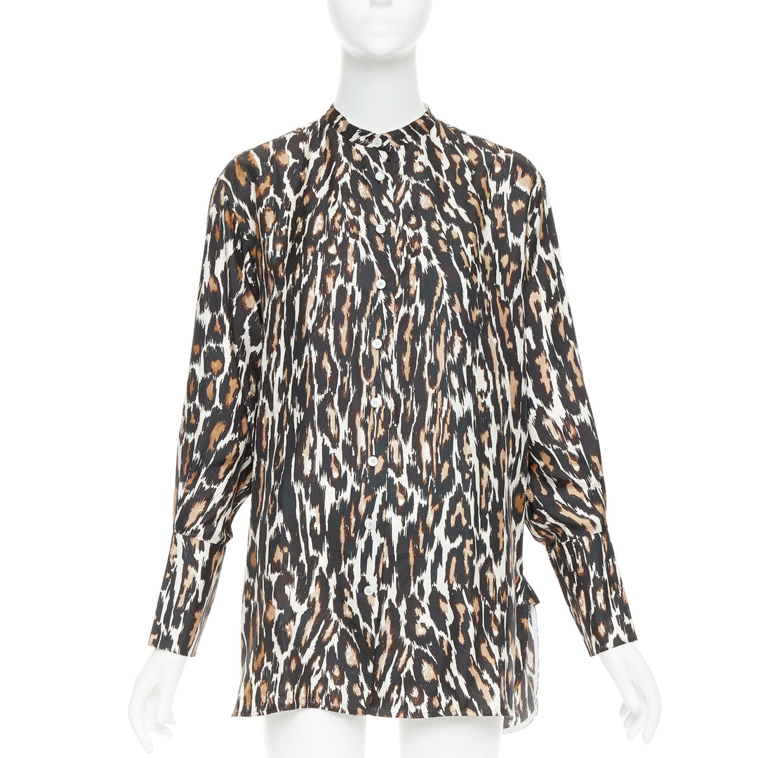CALVIN KLEIN 205W39NYC Raf Simons silk  brown black leopard print shirt US0 XS