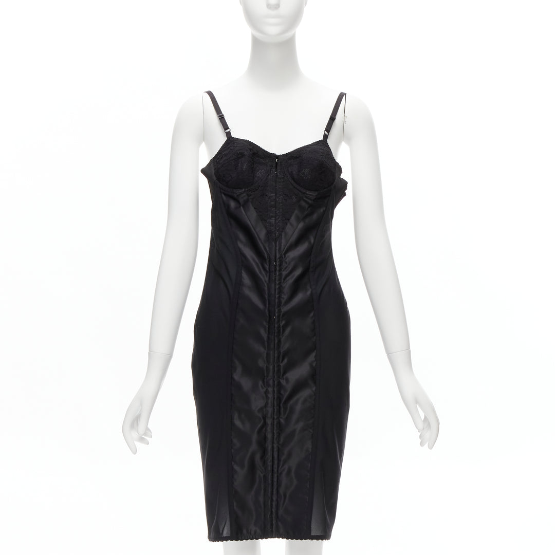 DOLCE GABBANA black lace bustier boned corset cocktail dress IT38 XS
