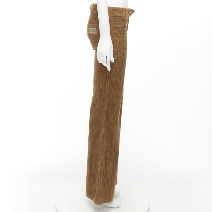 CHLOE brown cotton corduroy low waist flared pants FR34 XS