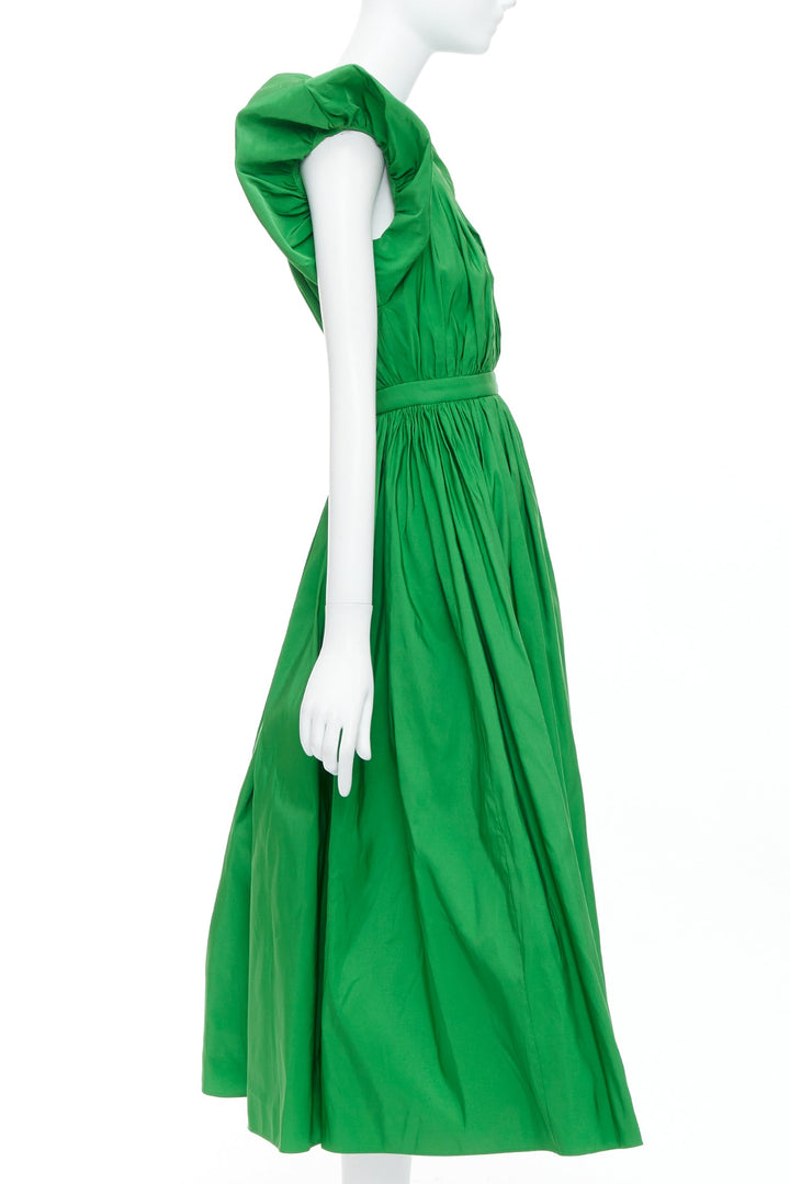 ALEXANDER MCQUEEN 2023 kelly green open back puff sleeve midi dress IT38 XS