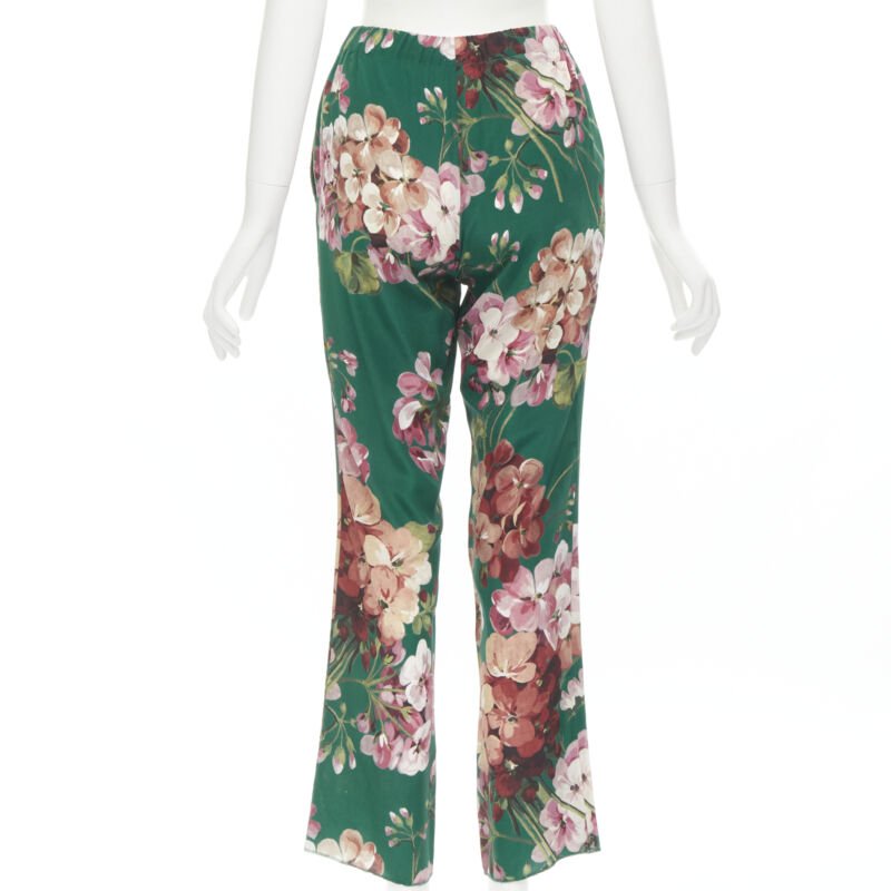 GUCCI 100% silk Blooms green pink floral print pajama pants IT36 XS