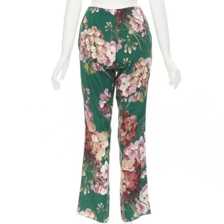 GUCCI 100% silk Blooms green pink floral print pajama pants IT36 XS
