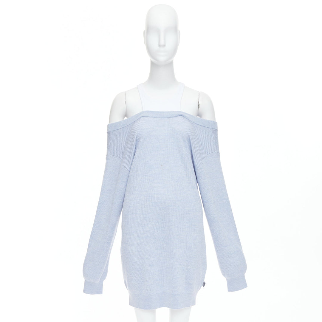 ALEXANDER WANG T blue merino wool white contrast sweater dress M