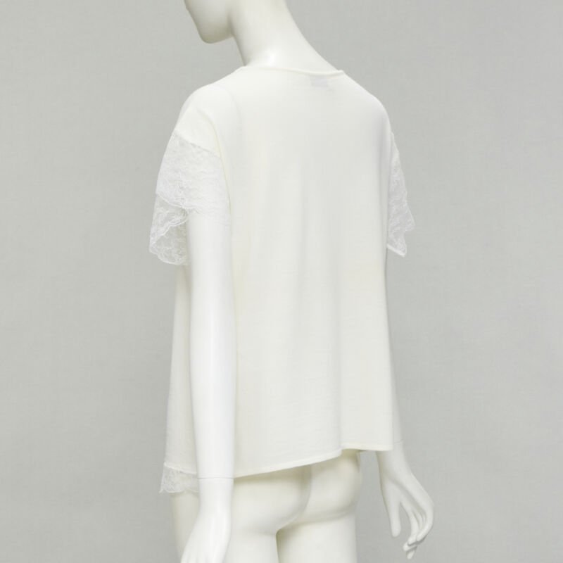 LANVIN cream white wool blend lace trim knitted pullover top M