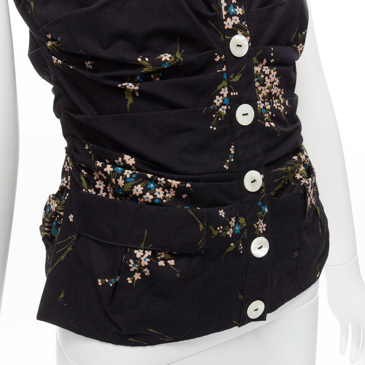 DOLCE GABBANA black floral print cross back lace trim corset top IT42 M