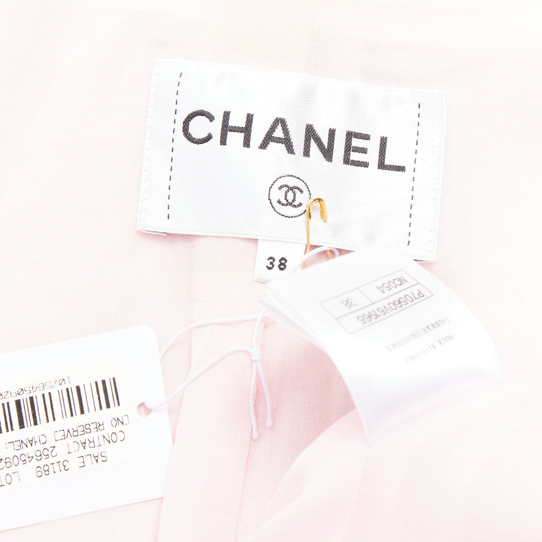 CHANEL 21P pink cotton tweed CC button double breasted cropped jacket FR38 M