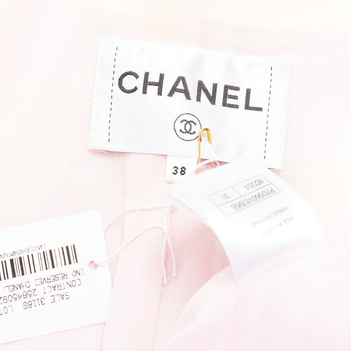 CHANEL 21P pink cotton tweed CC button double breasted cropped jacket FR38 M