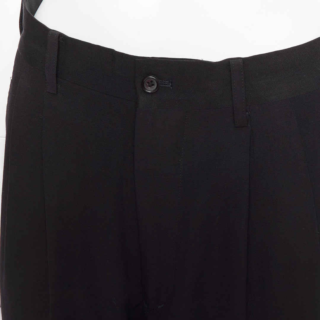YOHJI YAMAMOTO navy 100% wool pleated front tapered wide trouser pants S