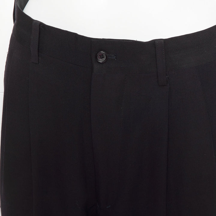YOHJI YAMAMOTO navy 100% wool pleated front tapered wide trouser pants S