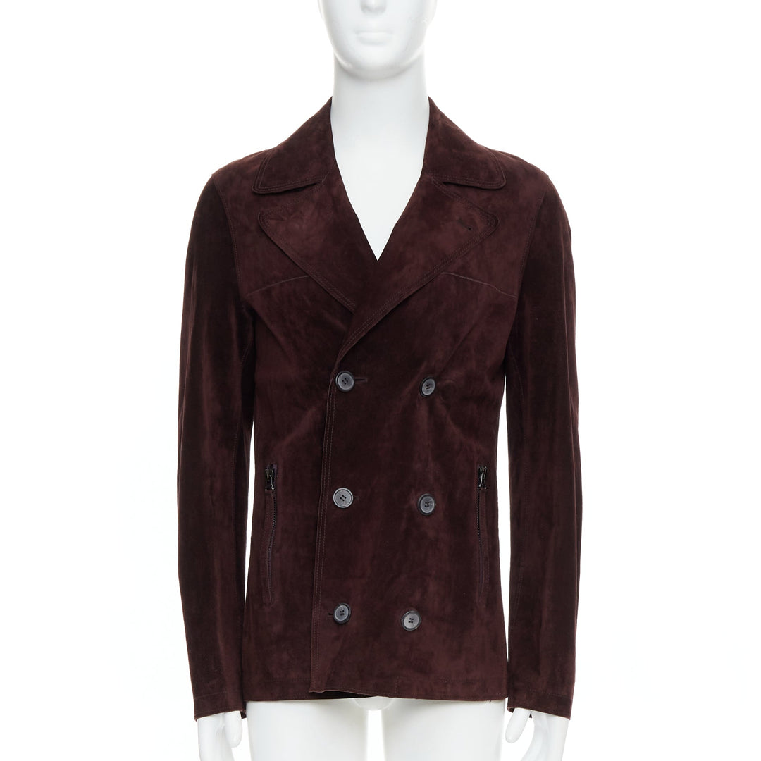 LANVIN brown vegetable calfskin suede double breasted jacket FR48 M