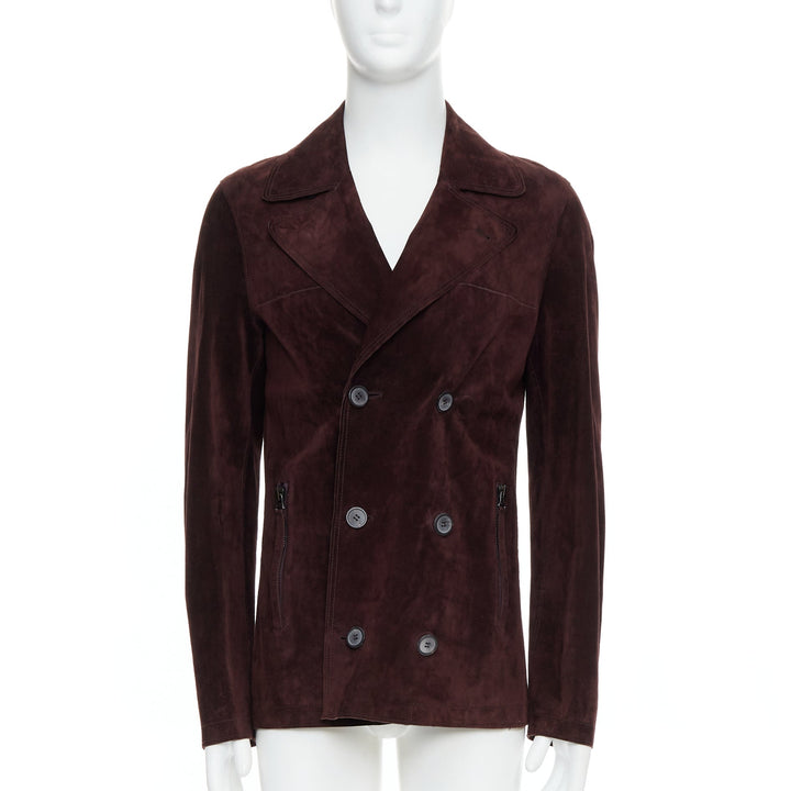 LANVIN brown vegetable calfskin suede double breasted jacket FR48 M