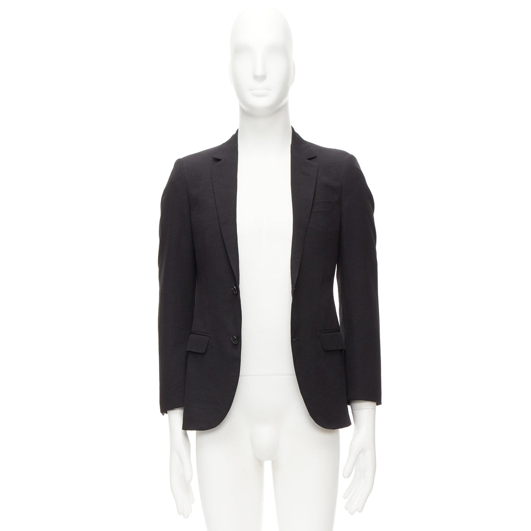LANVIN black waffle low shine single breast minimal suit blazer EU44 XS