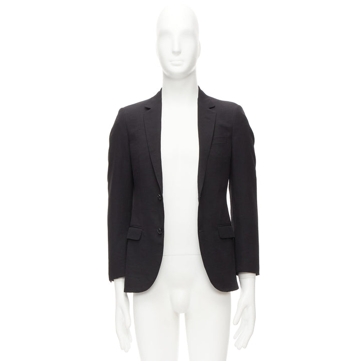 LANVIN black waffle low shine single breast minimal suit blazer EU44 XS