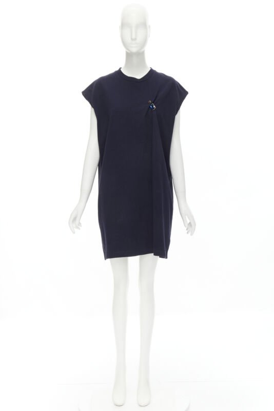 ACNE STUDIOS navy blue cotton jewel pin pinched oversized casual dress XS