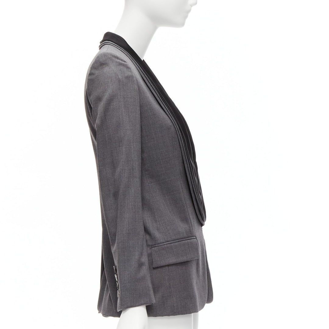 STELLA MCCARTNEY grey wool triple layer shawl pocketed fitted blazer IT36 XXS