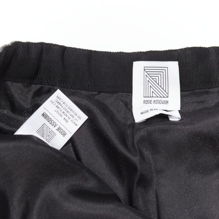 ROSIE ASSOULIN silver iridescent glitter metallic silk tapered cropped pants XS