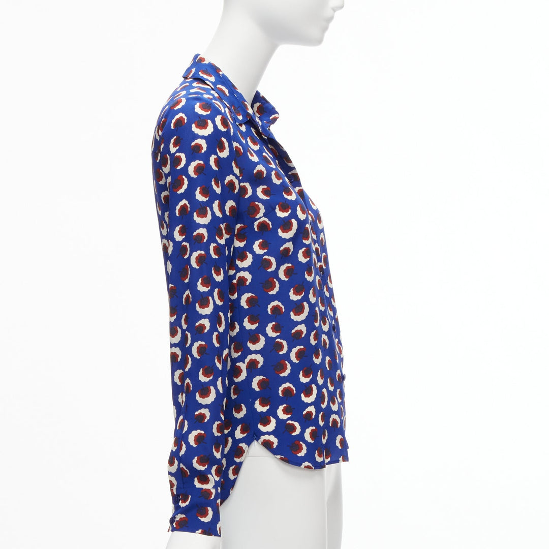 STELLA MCCARTNEY 2014 % silk blue red white floral bishop sleeve shirt IT36 XS