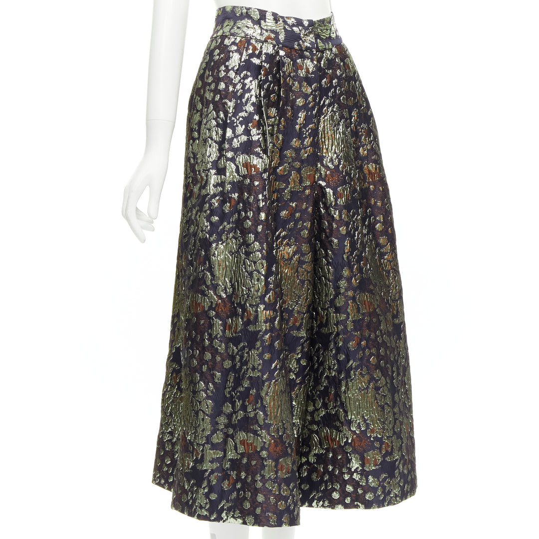 MALENE BIRGER Dinard gold metallic brocade wide leg culottes pants FR32 XXS