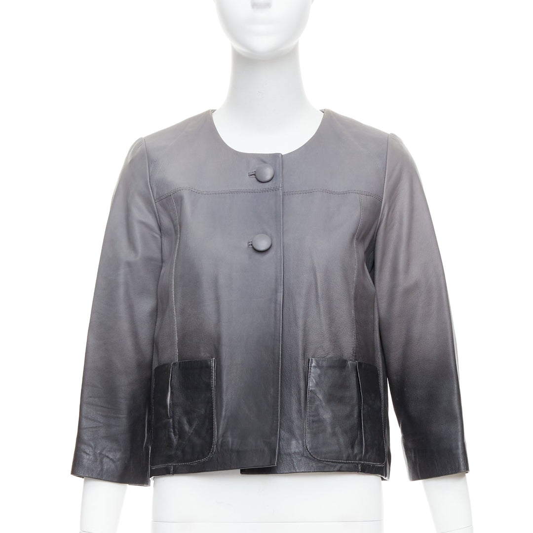 MAJE Bokio grey black ombre lambskin leather flare jacket FR1