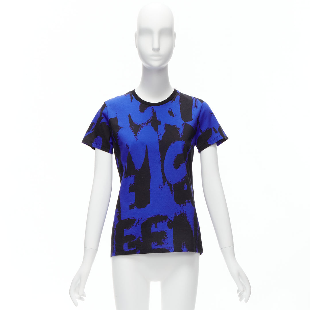 ALEXANDER MCQUEEN 2022 Brush blue black graffiti cotton tshirt IT38 XS