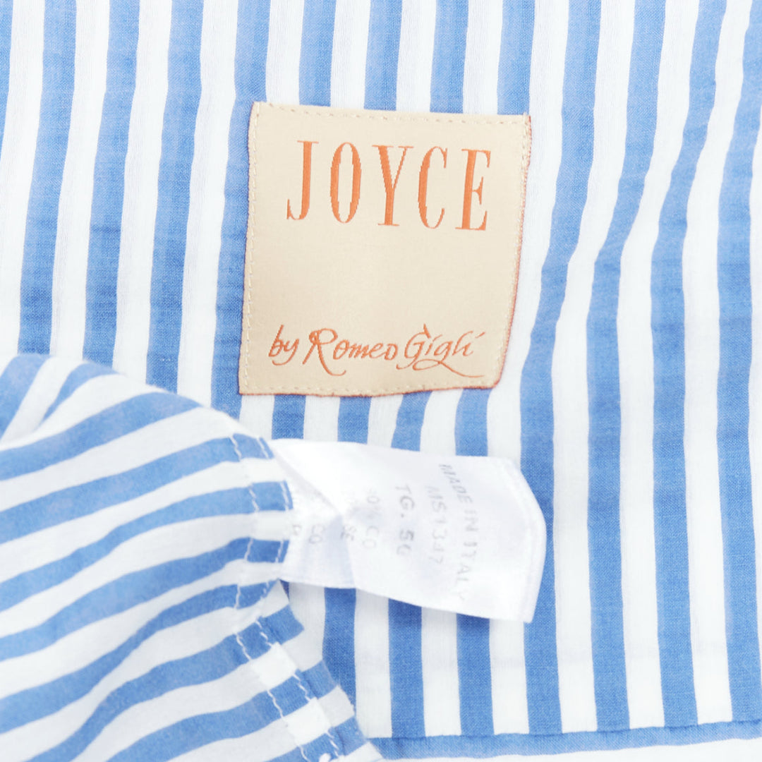 ROMEO GIGLI JOYCE blue cotton silk striped embroidery shirt IT50 L