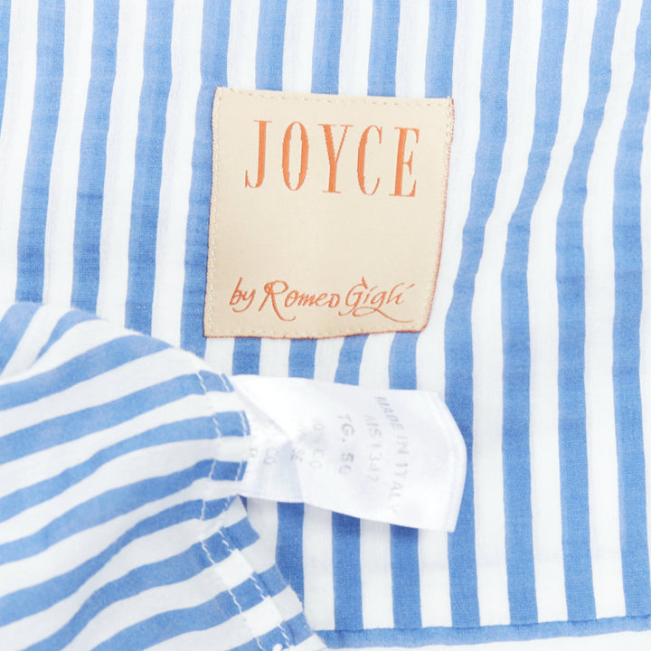 ROMEO GIGLI JOYCE blue cotton silk striped embroidery shirt IT50 L