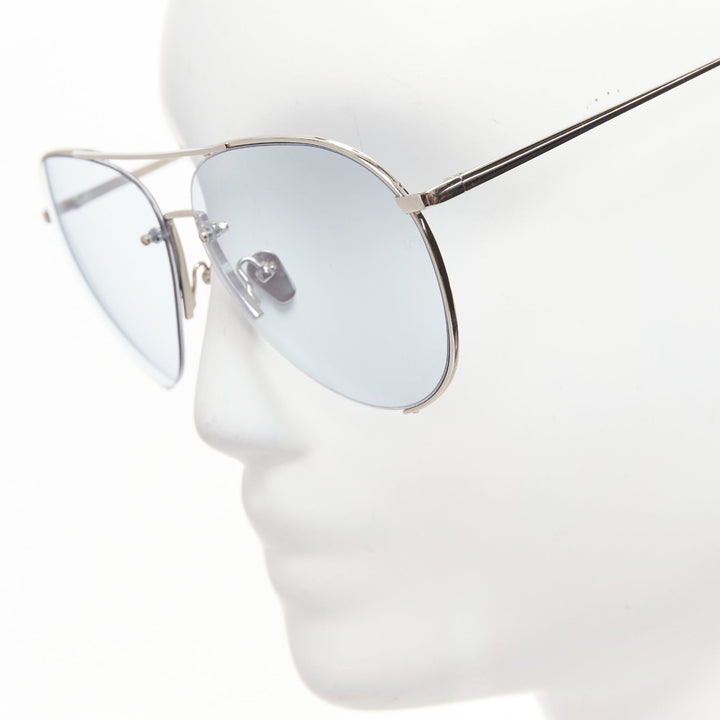 LINDA FARROW LFL624/6 blue lens silver cut out aviator sunglasses